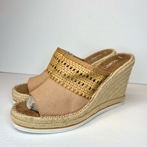 Toms Womens Monica Mule Basketweave Wedge Espradille Sandals Sz 9.5M Worn 2x